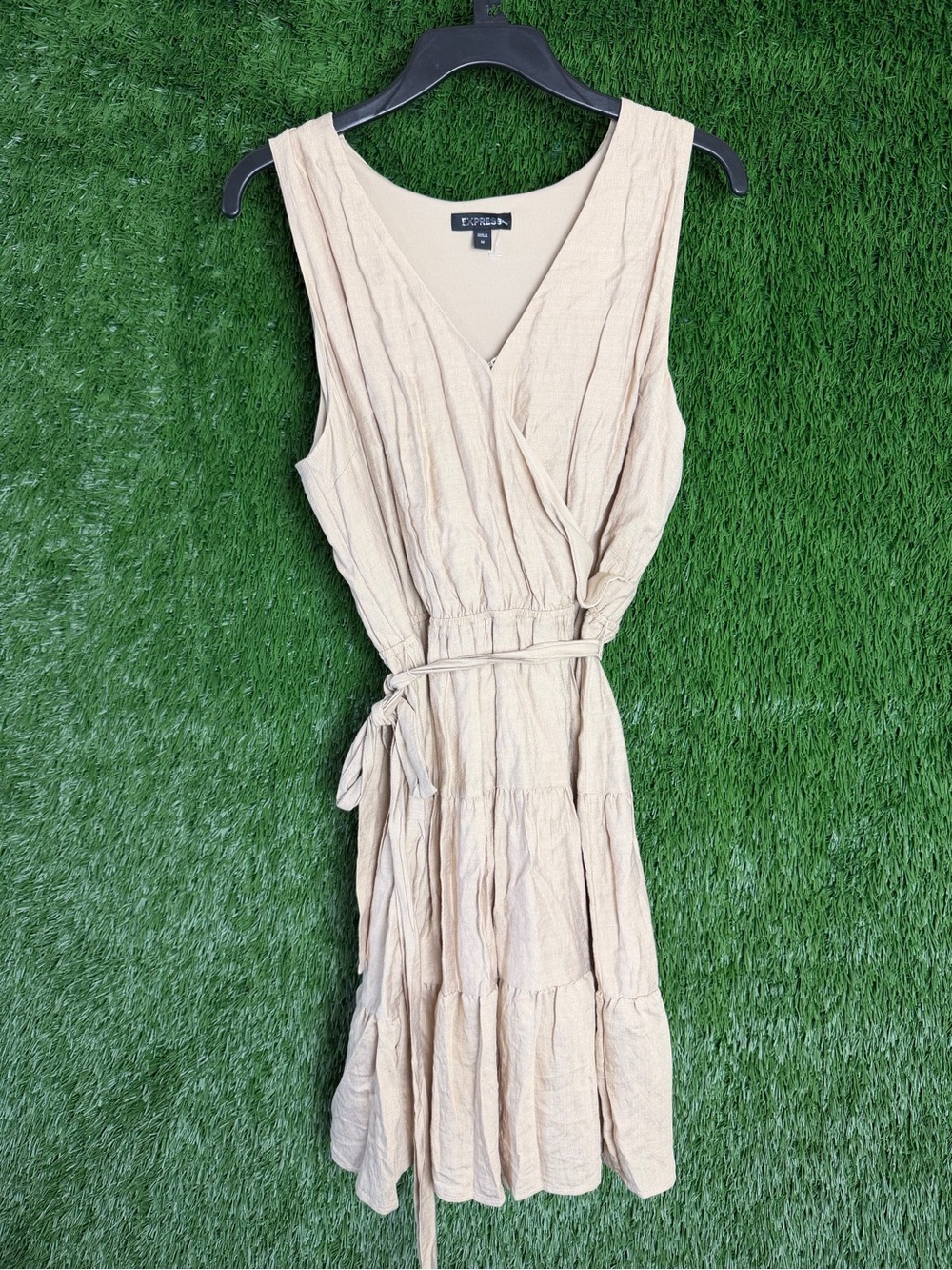 Sleeveless Wrap Tiered Dress in Beige
